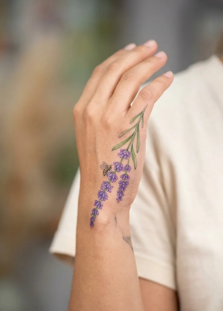 Lavender Hand Tattoo