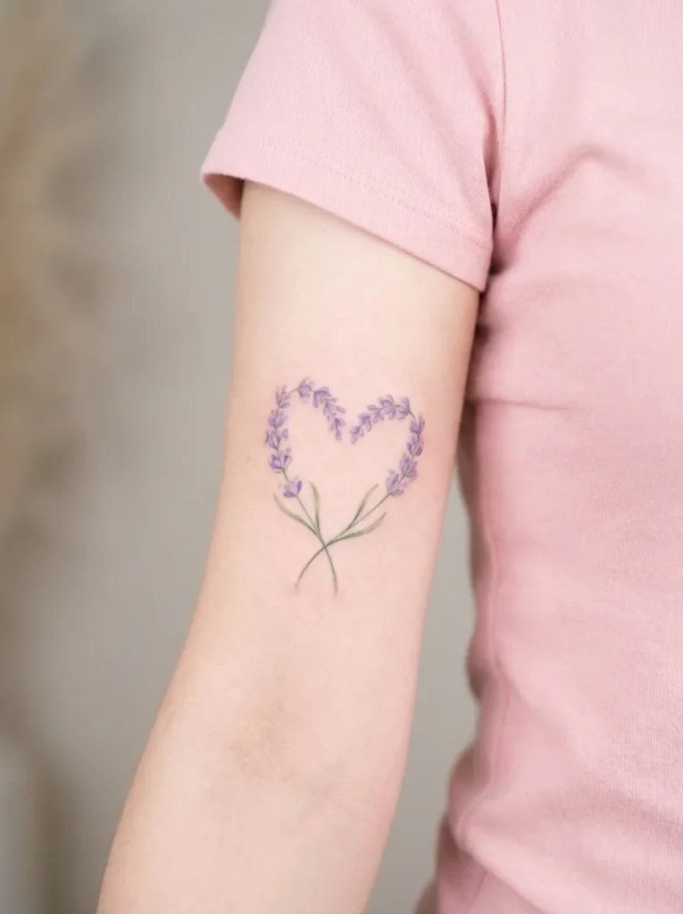Lavender Heart Flower Tattoo