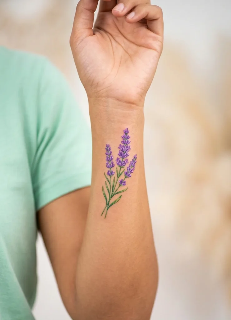 Lavender Memorial Flower Tattoo