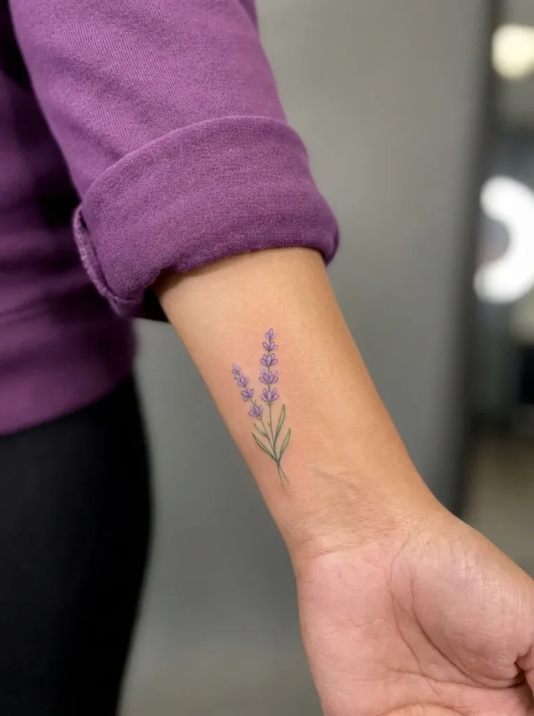 Lavender Wrist Flower Tattoo