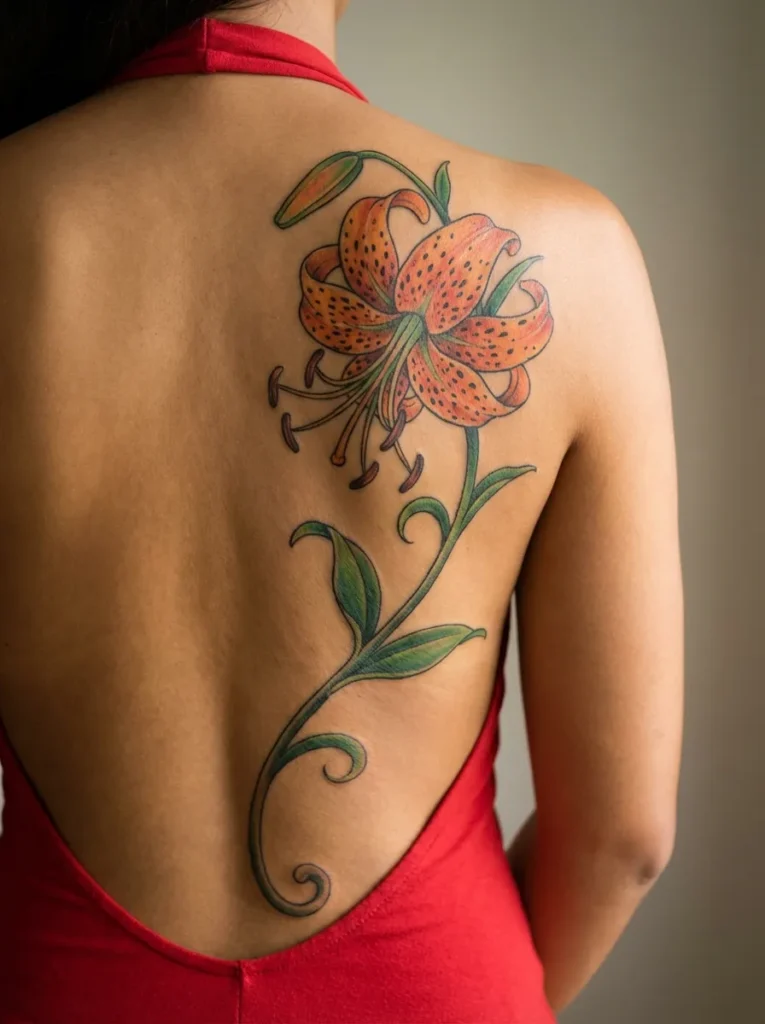 Lily Back Flower Tattoo