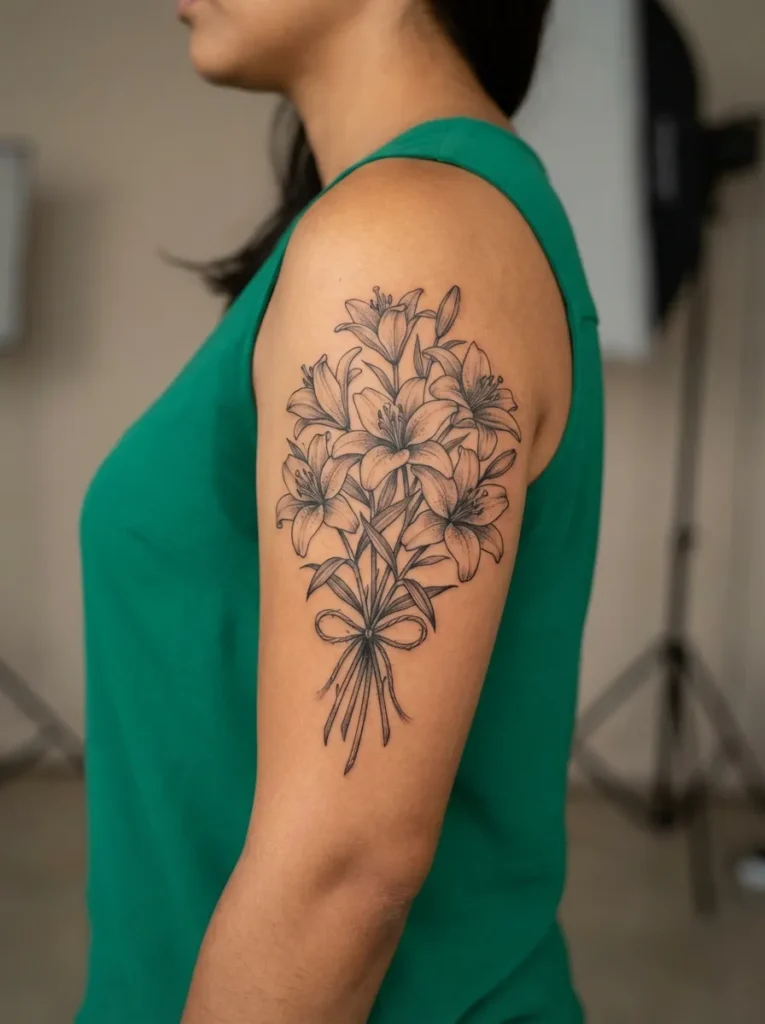 Lily Flower Bouquet on Upper Arm