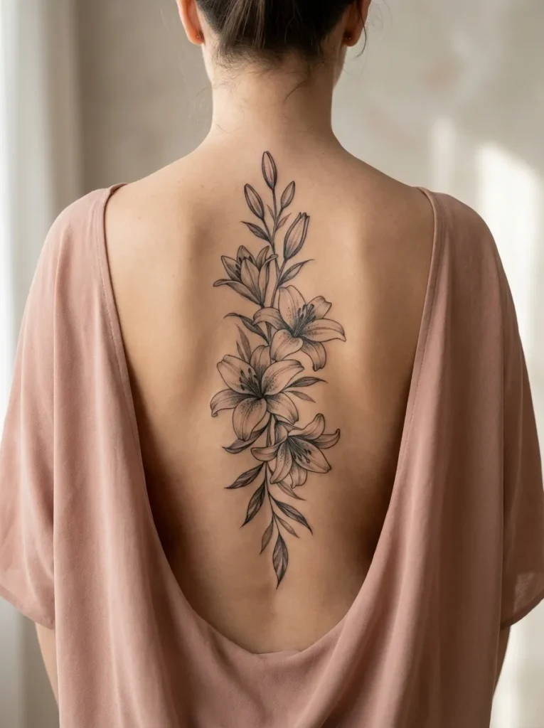 Lily Flower Chain Spine Tattoo
