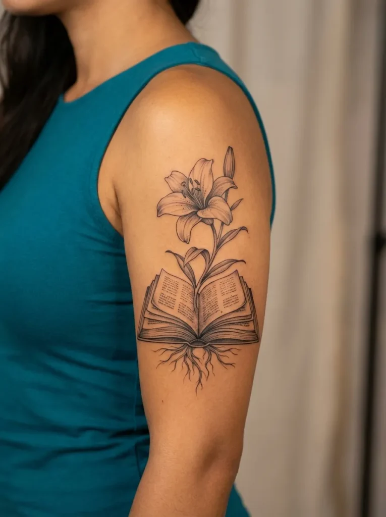 Lily Flower Growing from Book Pages