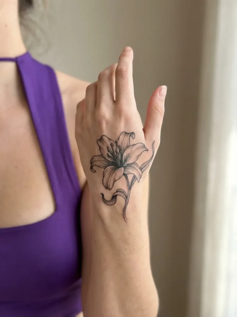 Lily Flower Hand Tattoo