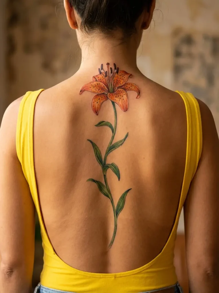 Lily Flower Spine Tattoo