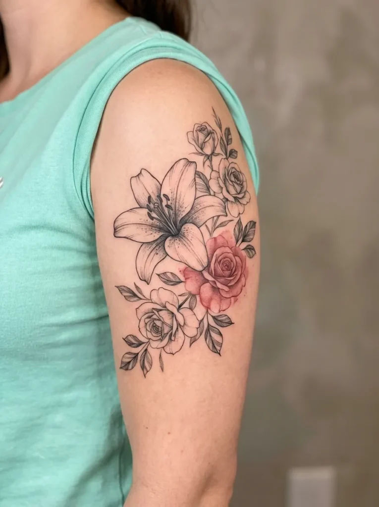  Lily Flower and Rose Bouquet