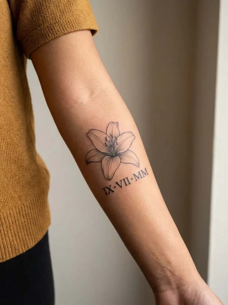 Lily Flower with Birthdate Roman Numerals