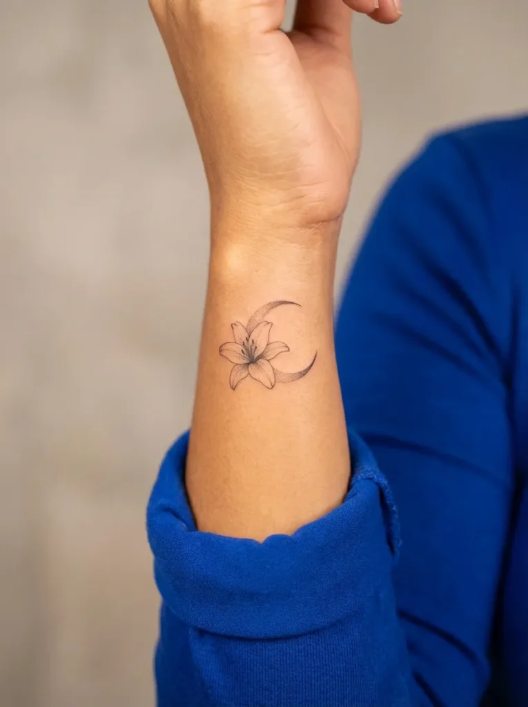 Lily Flower with Crescent Moon