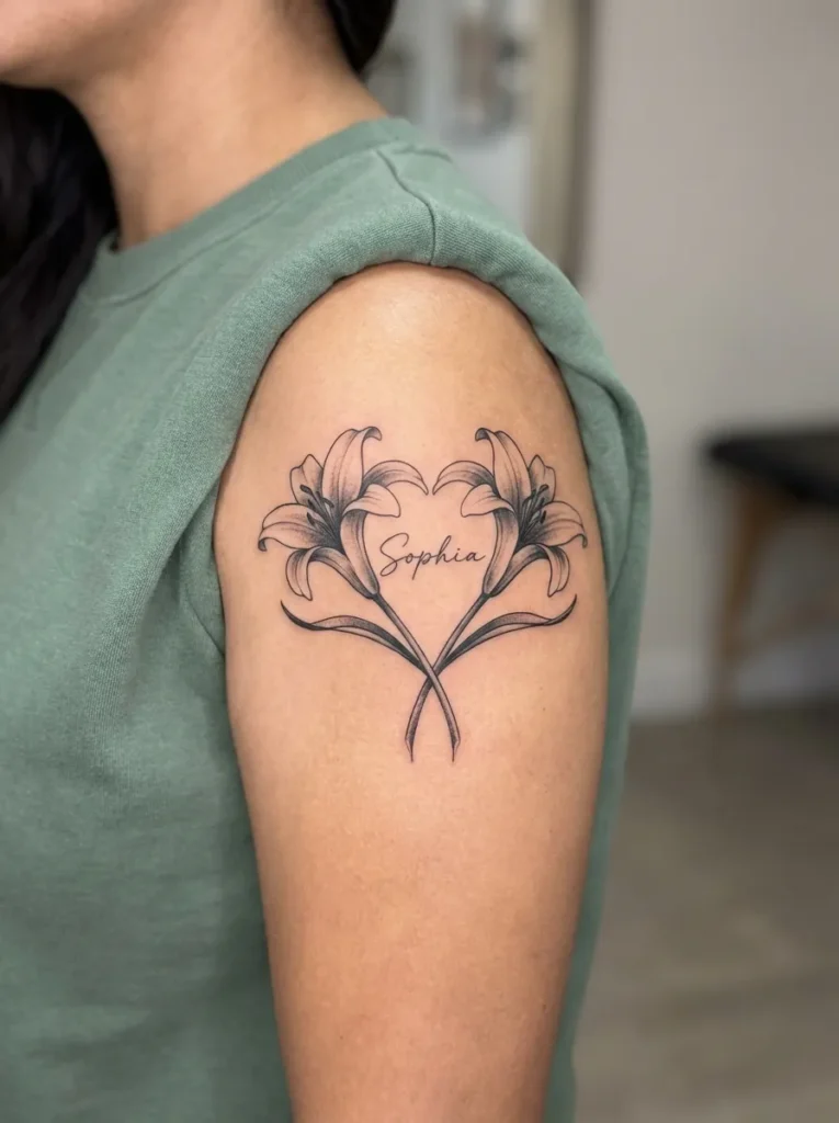 Lily Heart Flower Tattoo