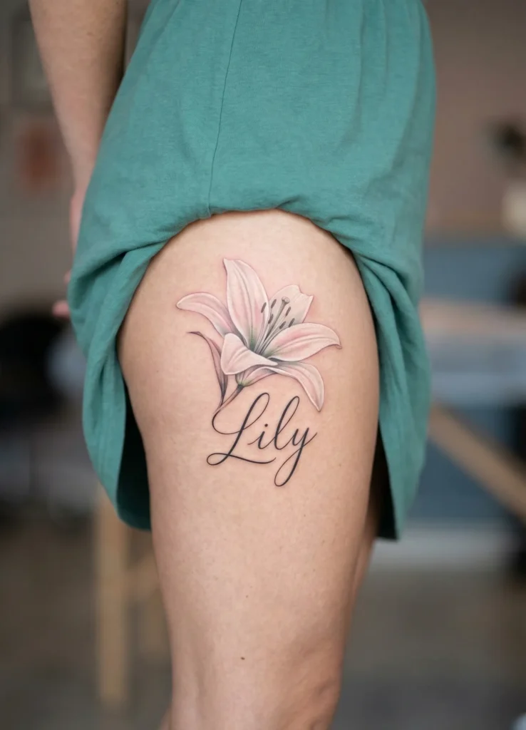 Lily Name Tattoo with Delicate Petals