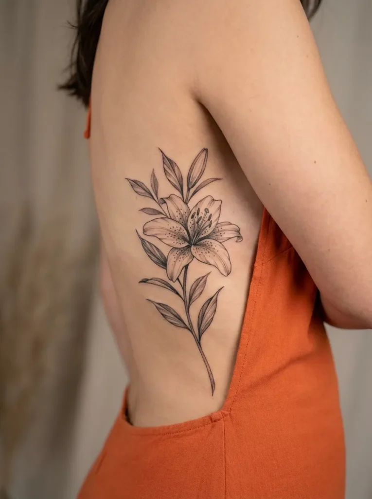 Lily Rib Flower Tattoo
