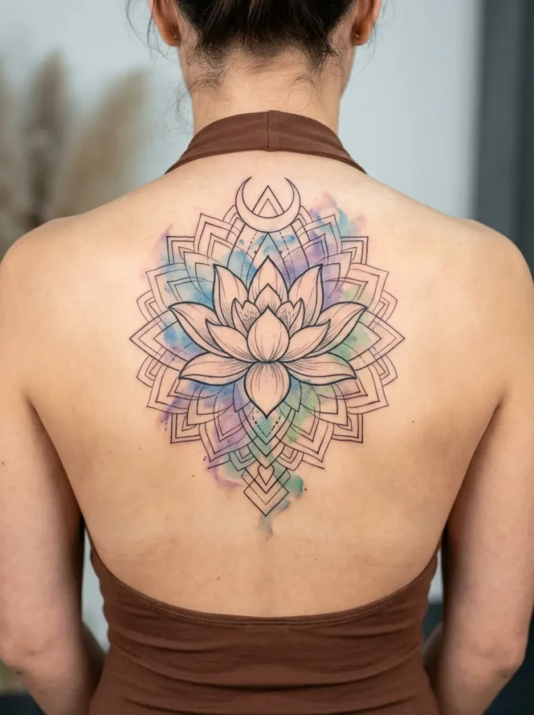 Lotus Back Flower Tattoo