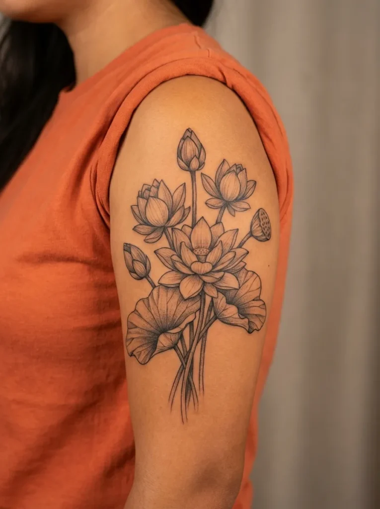 Lotus Flower Bouquet Tattoo