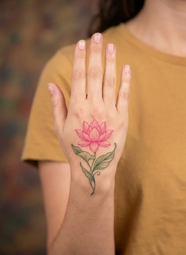 Lotus Flower Hand Tattoo