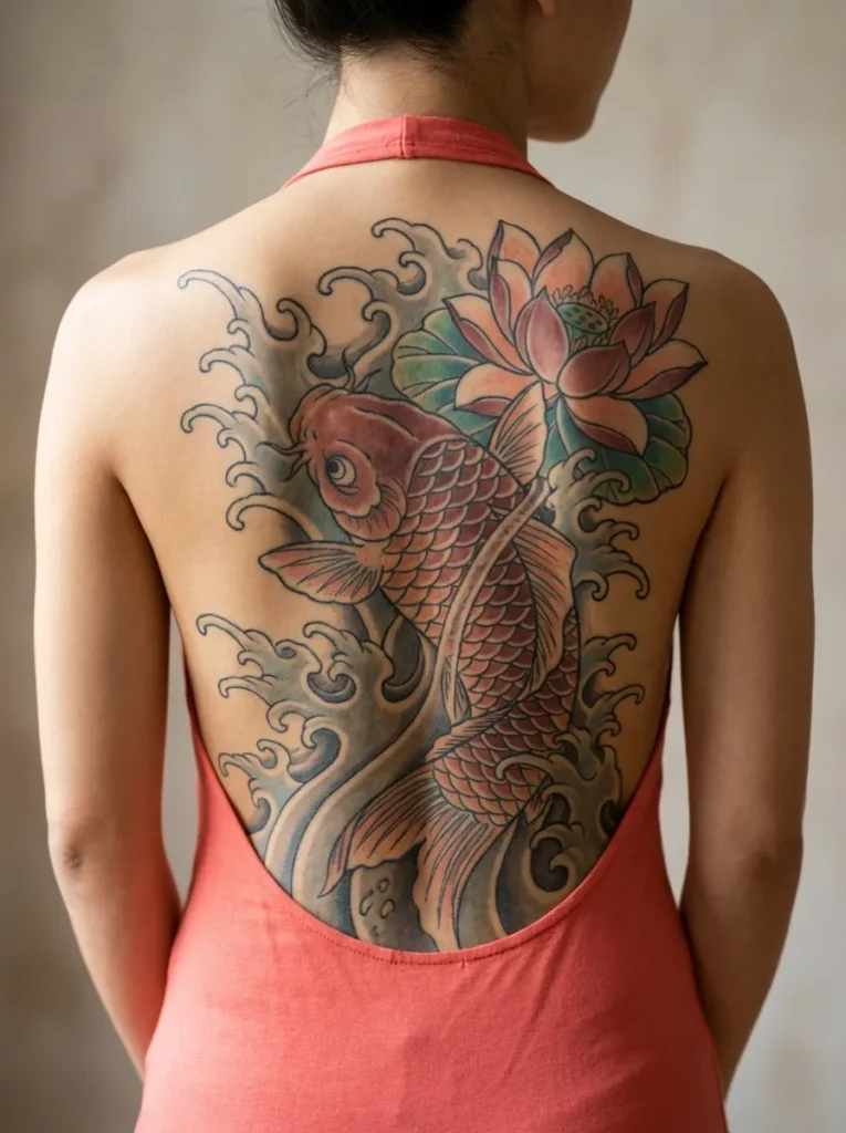 Lotus Flower + Koi Fish
