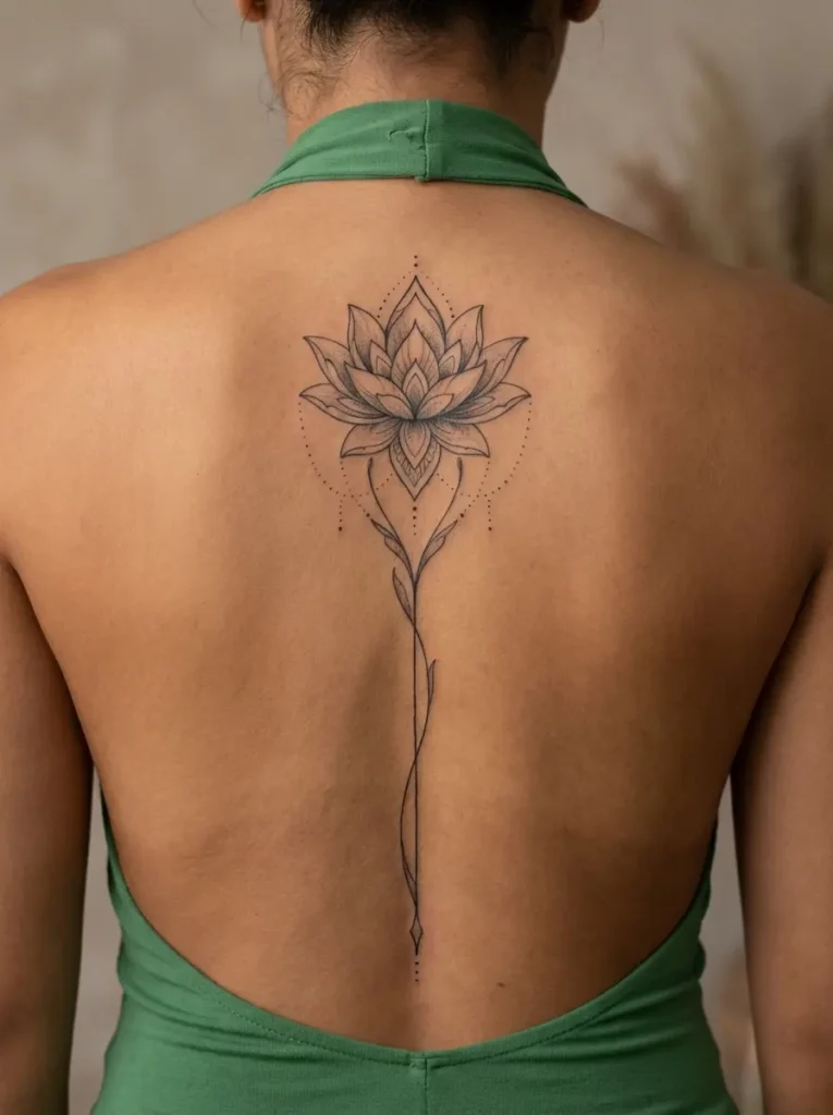  Lotus Flower Spine Tattoo