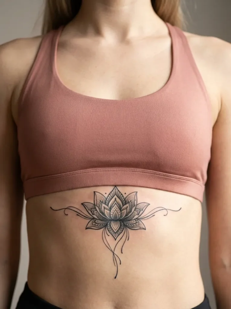Lotus Flower Sternum Tattoo