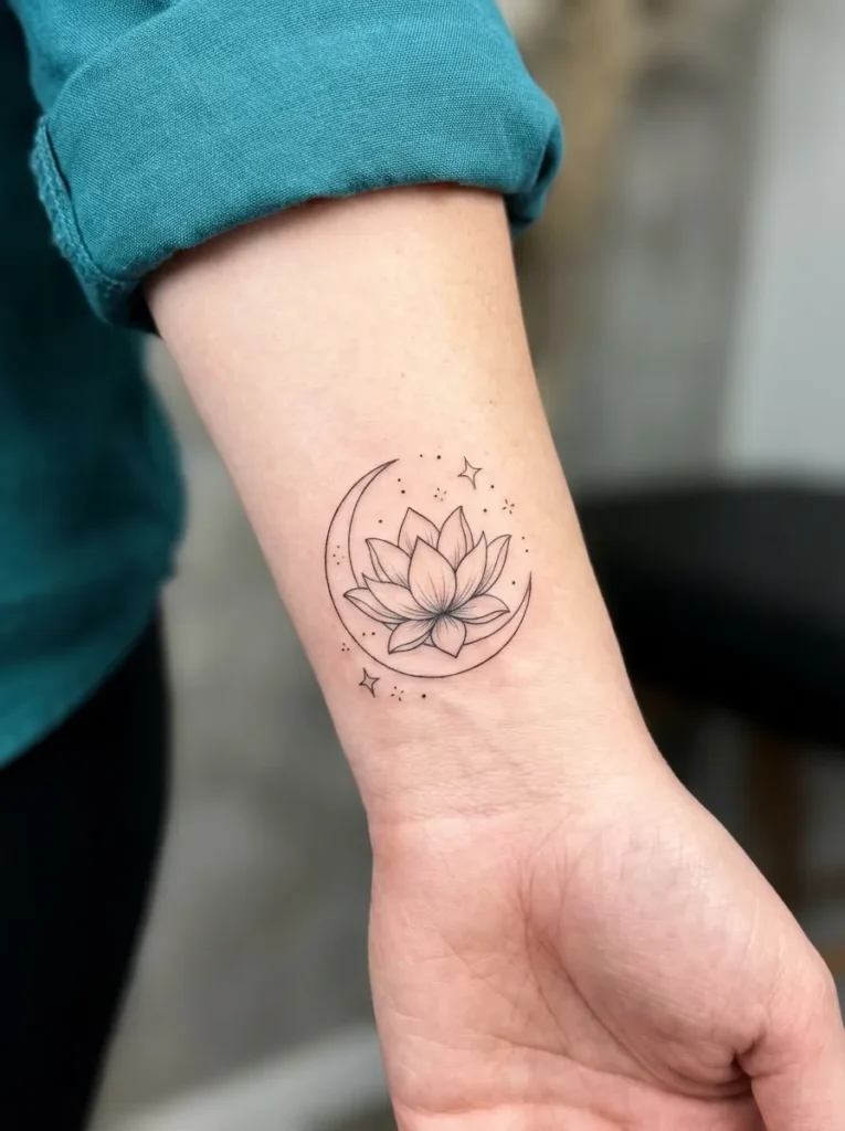 lotus Flower With Crescent Moon