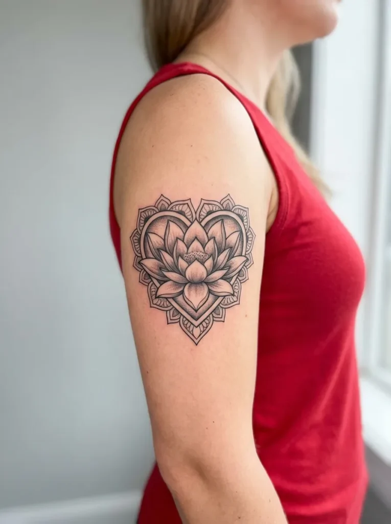 Lotus Heart Flower Tattoo