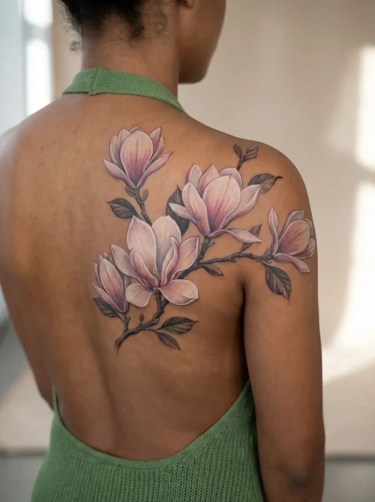 Magnolia Back Flower Tattoo