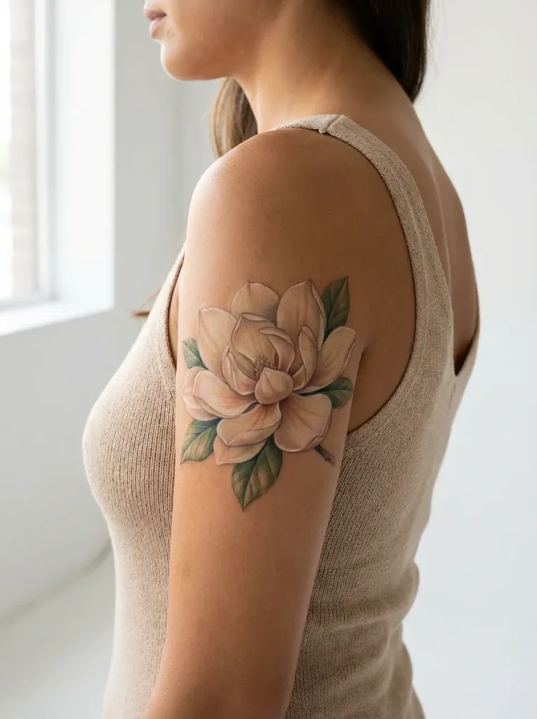Magnolia Flower Tattoo with Elegant Summer Bloom