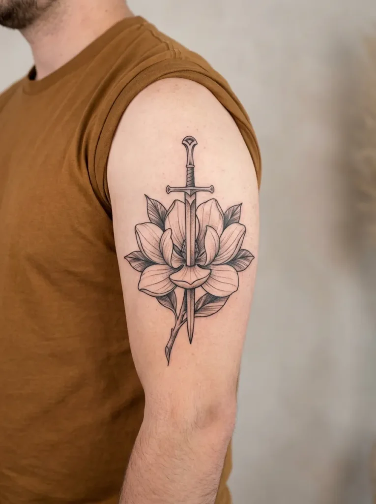 Magnolia Flower with Sword Detail