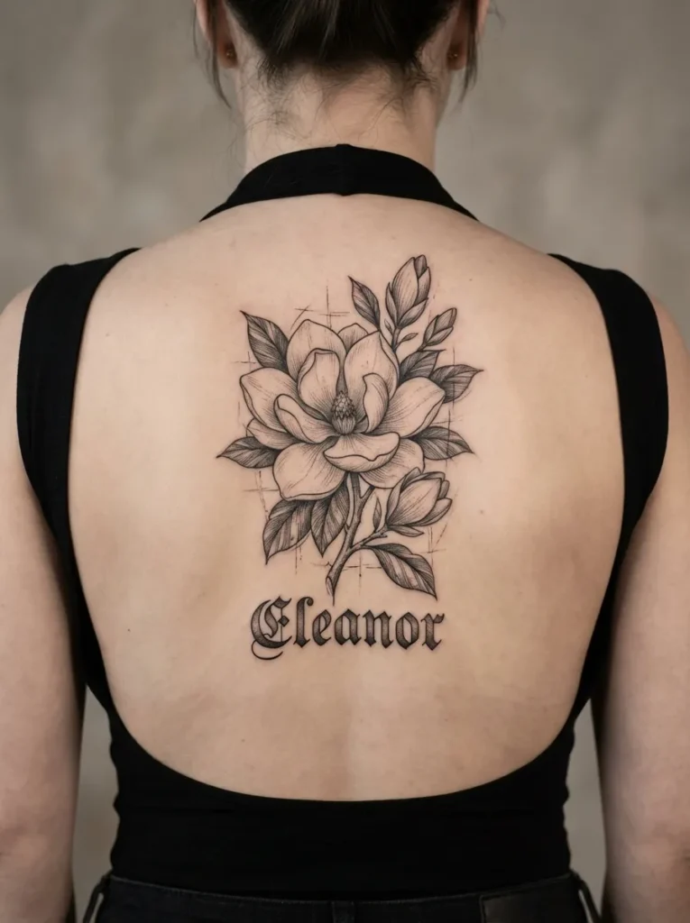 Magnolia Name Tattoo with Vintage Font