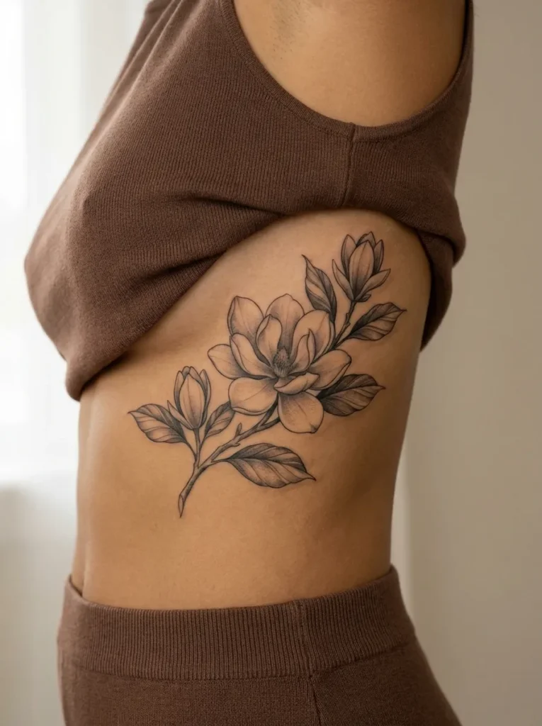 Magnolia Rib Flower Tattoo