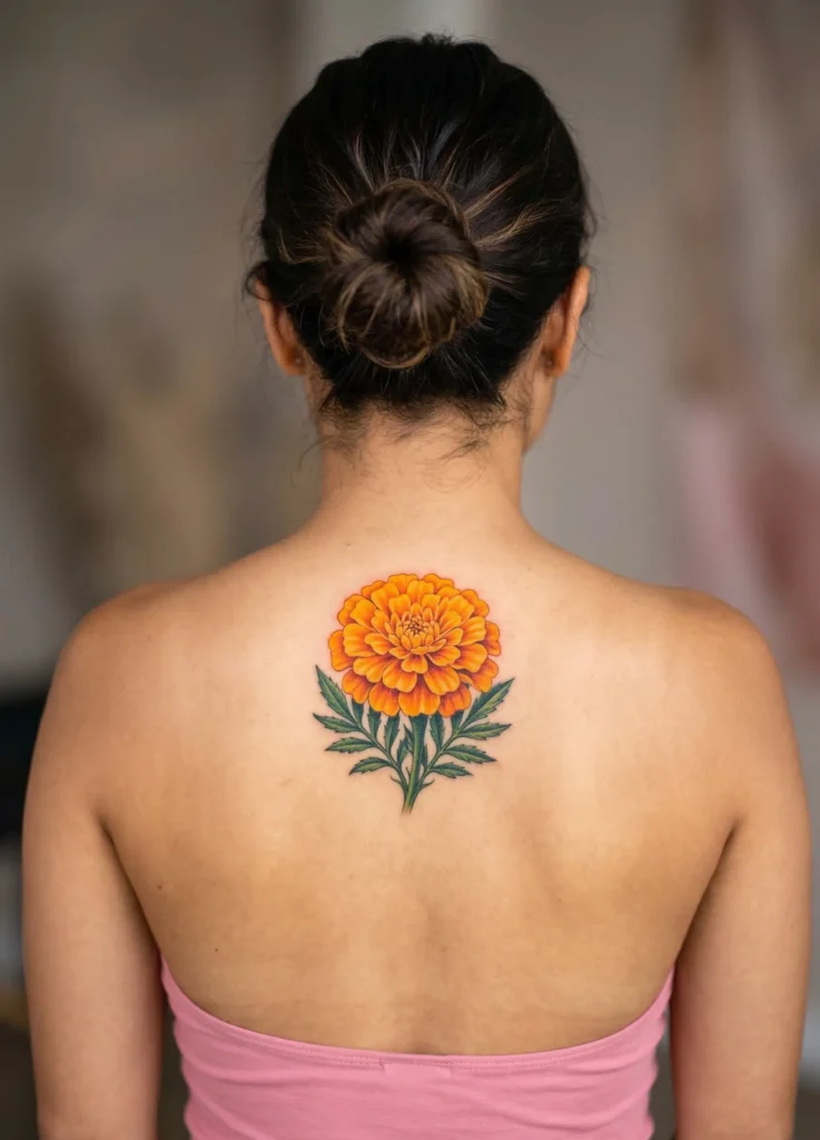 Marigold Flower Back Tattoo