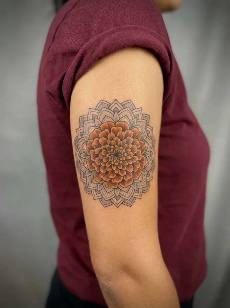 Marigold Flower Mandala Tattoo