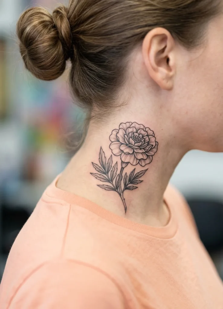 Marigold Flower Neck Tattoo