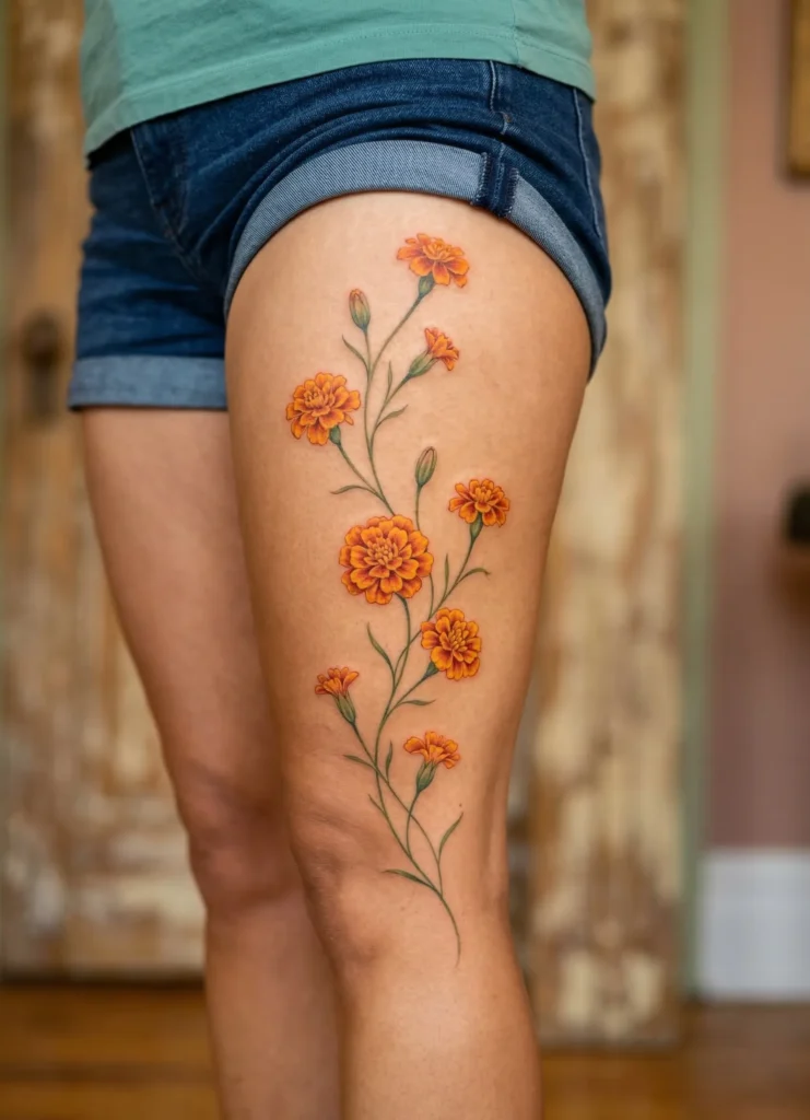 Marigold Flower Vine Tattoo