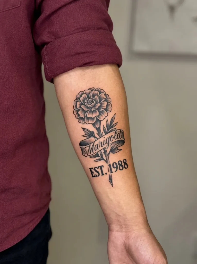 Marigold Flower with Script Band