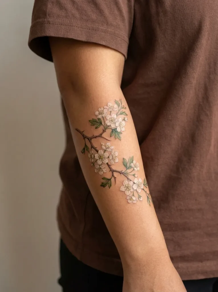 May – Hawthorn Flower Tattoo