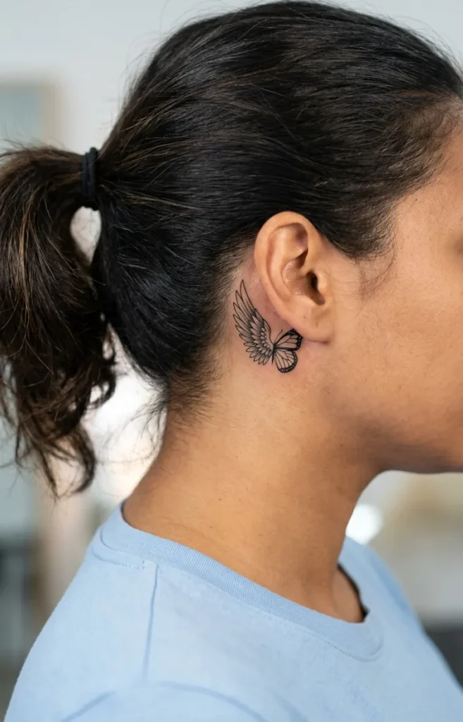 Micro Tattoo Half Butterfly Half Angel Wing