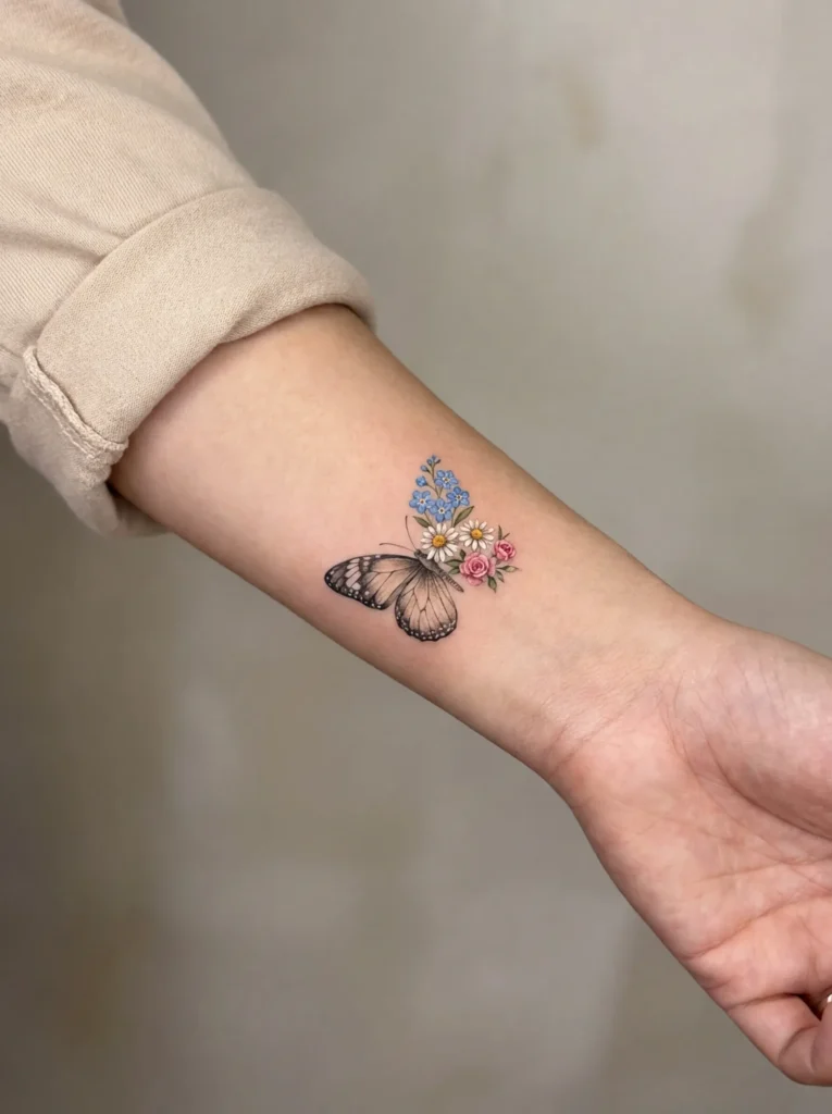 Microrealism Butterfly + Small Garden Flowers