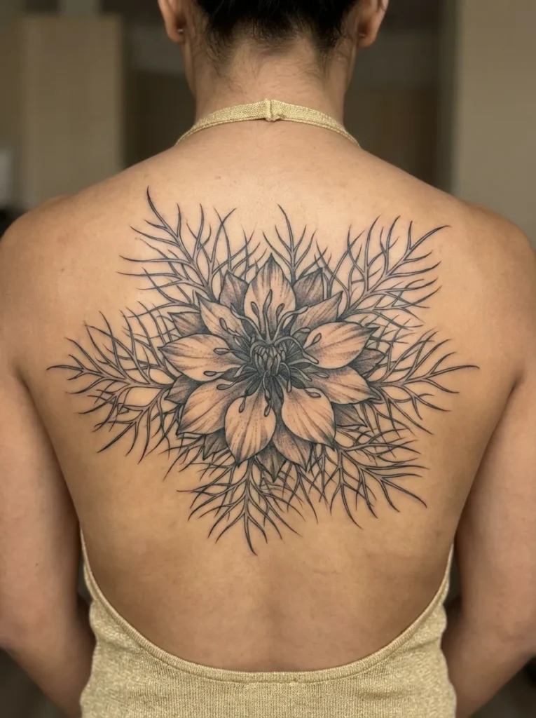 Nigella Back Flower Tattoo