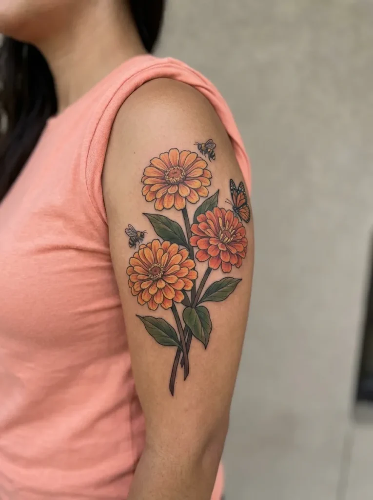 Orange and Yellow Zinnia Flowers