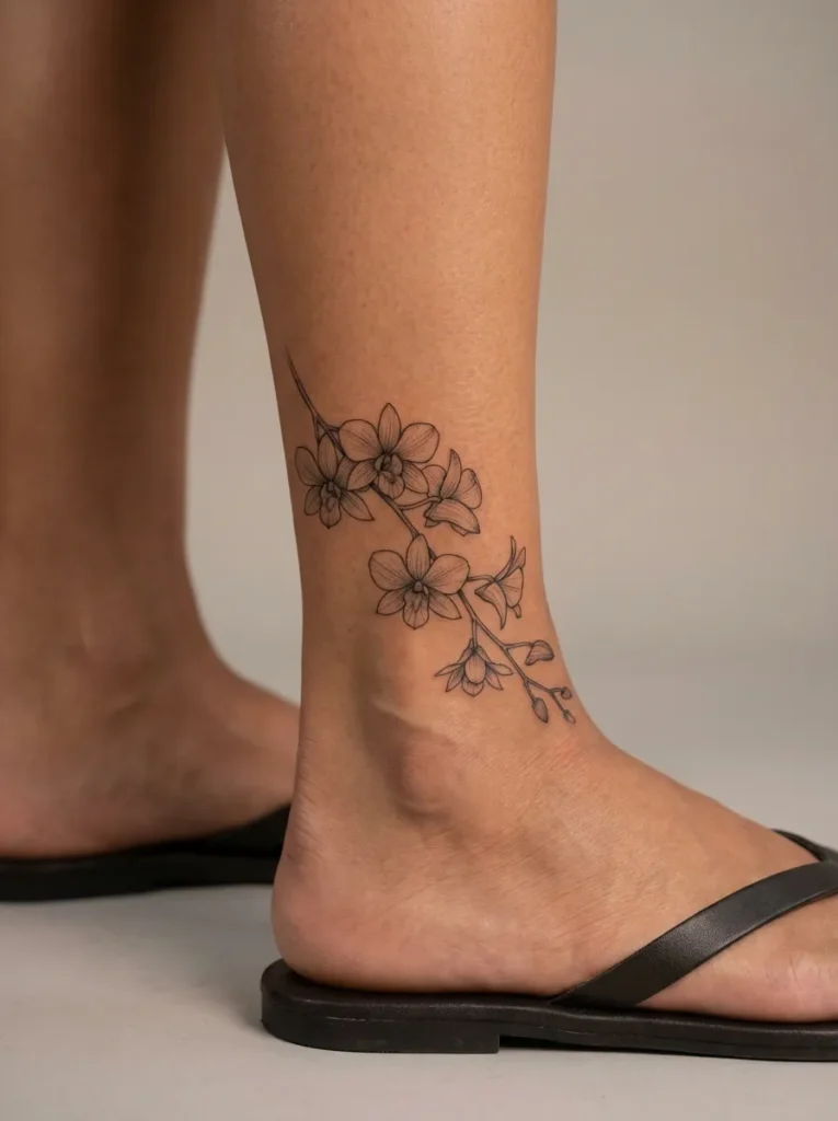 Orchid Flower Ankle Tattoo