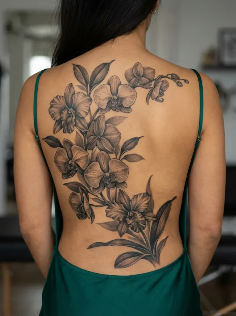 Orchid Flower Back Tattoo