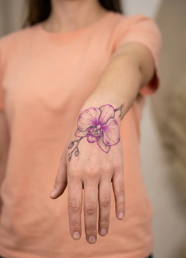 Orchid Flower Hand Tattoo