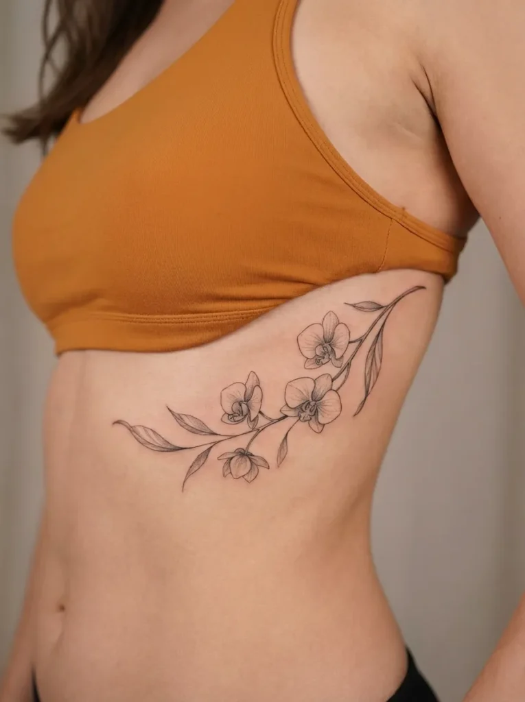 Orchid Flower Rib Tattoo