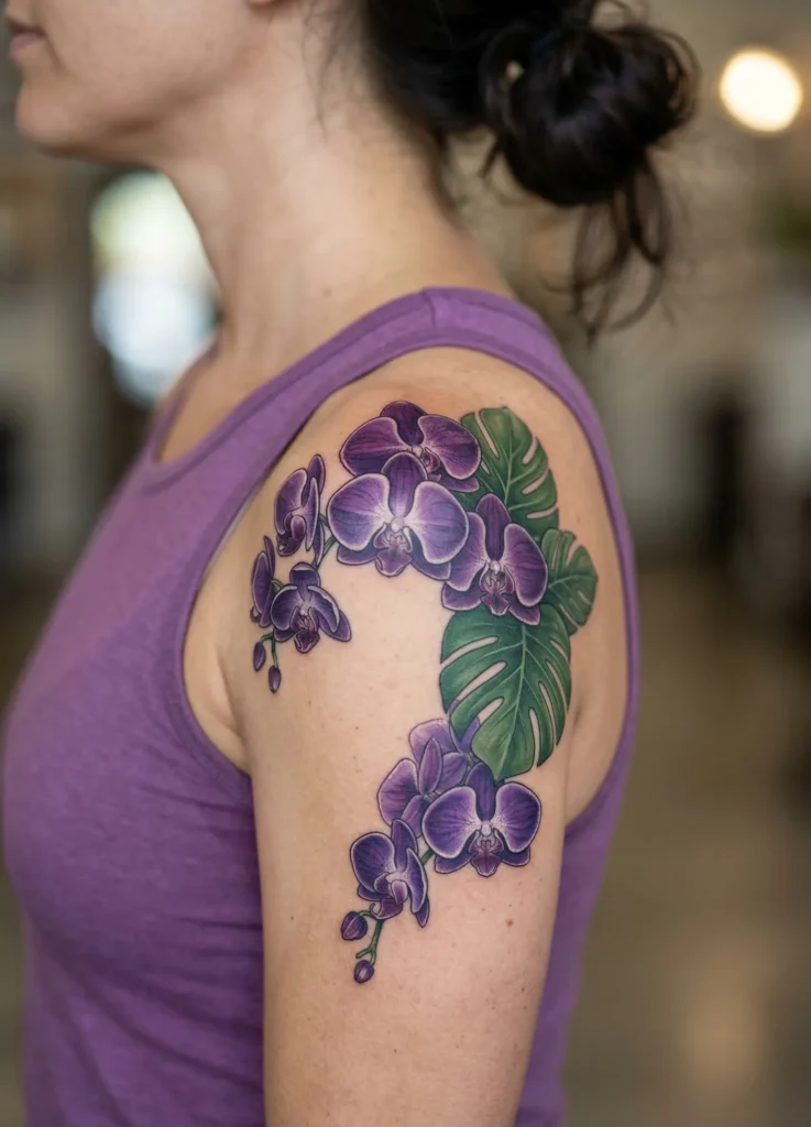 Orchid Flower Shoulder Tattoo