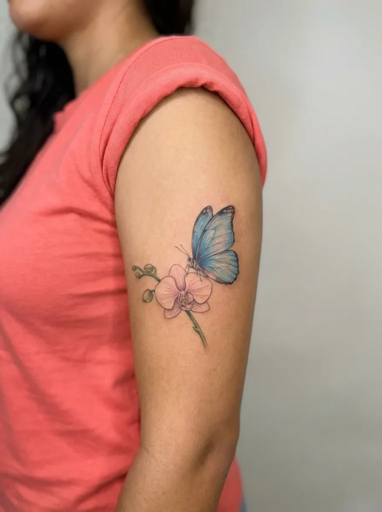 Orchid Flower and Butterfly Tattoo
