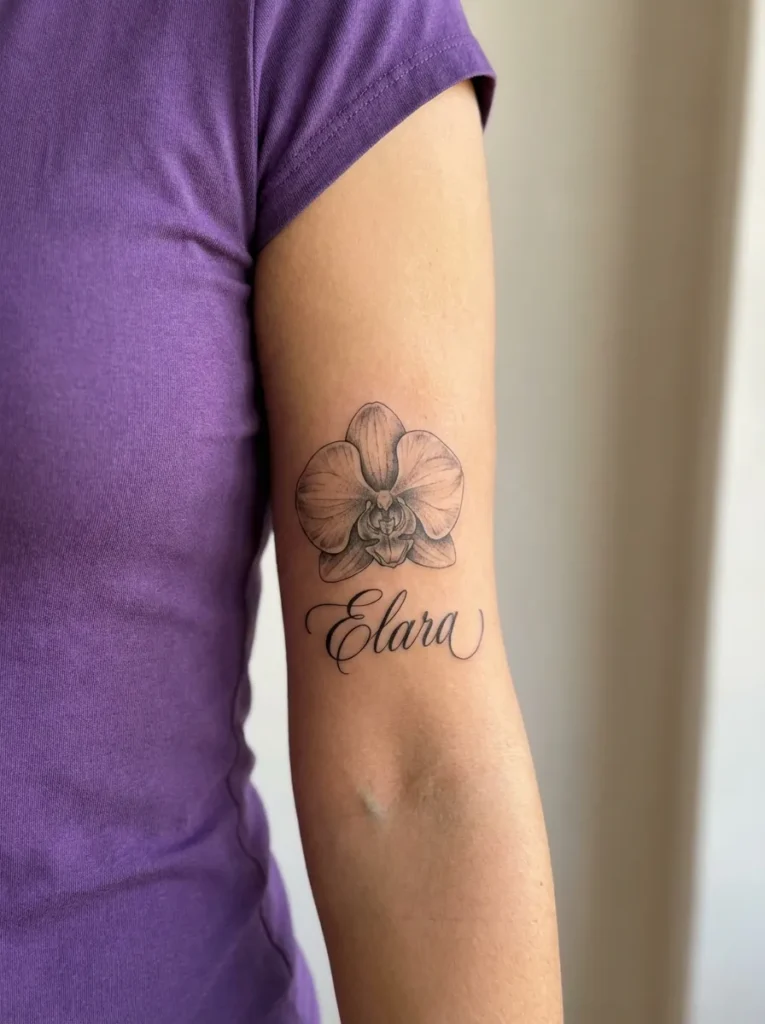 Orchid Name Tattoo with Graceful Lettering