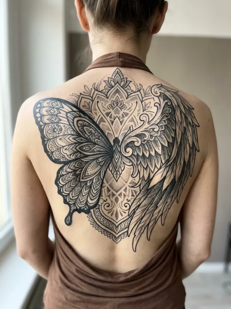 Ornamental Butterfly and Decorative Angel Wing Design
