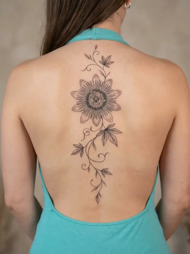 Passionflower Spine Tattoo