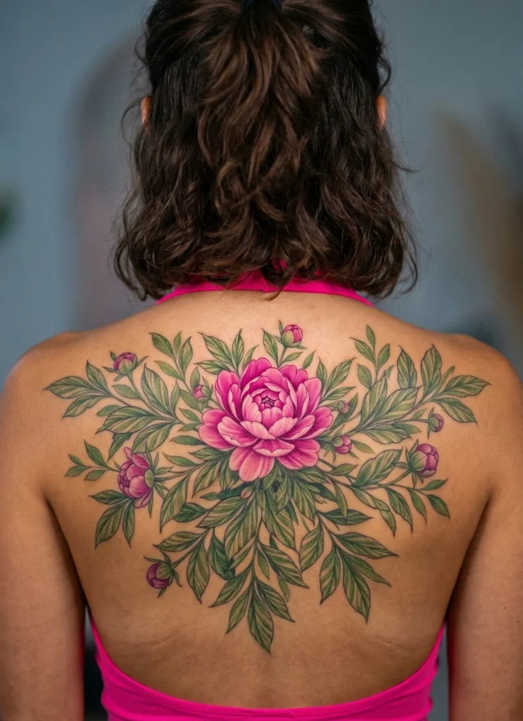 Peony Back Flower Tattoo