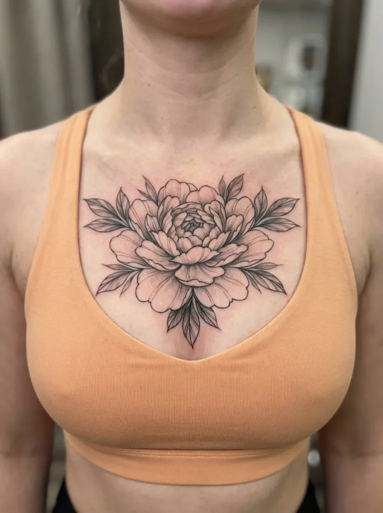 Peony Flower Chest Piece